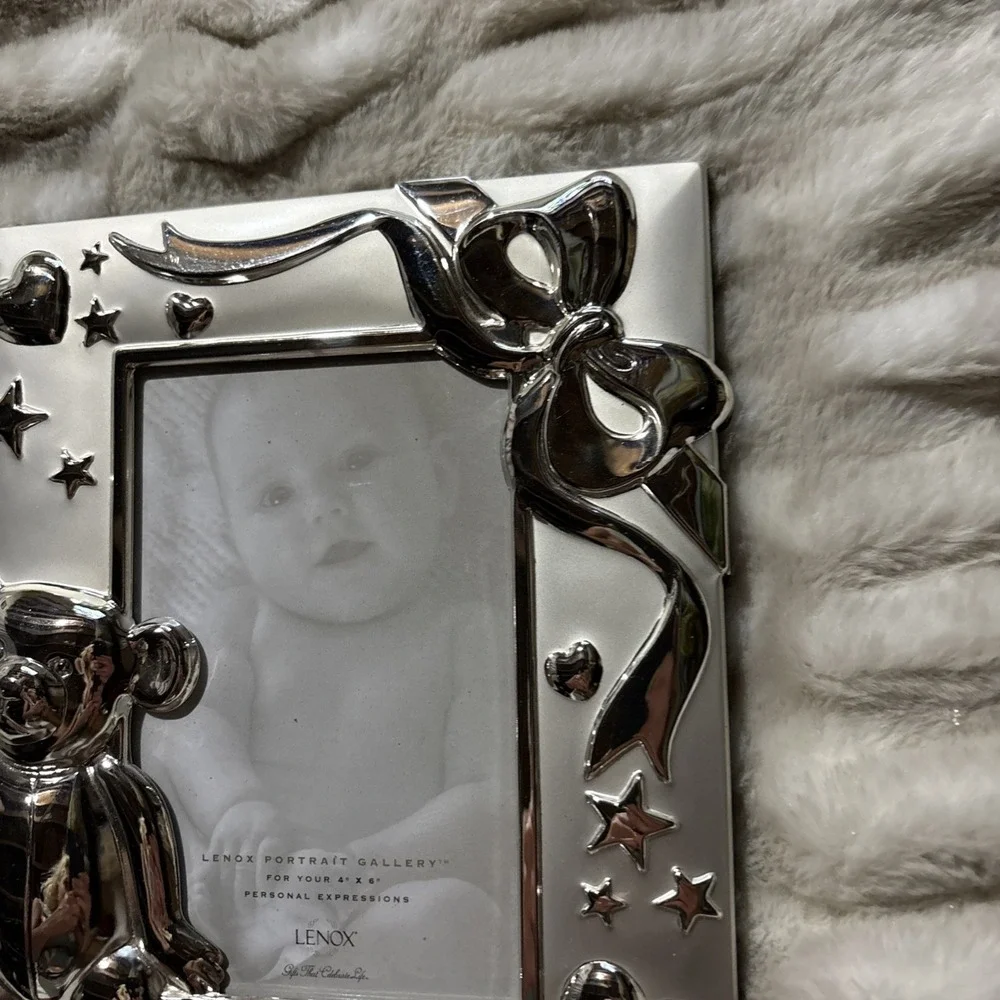LENOX SMITHSONIAN Silver Plated Kirk Stieff Teddy Bear Picture Frame 4 X 6